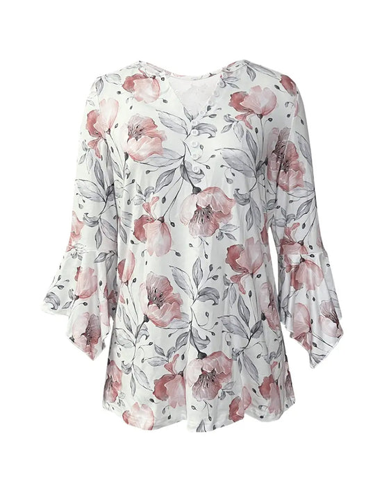 Bluse Vide Ermer Trykket Rysje