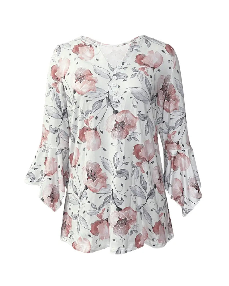Bluse Vide Ermer Trykket Rysje