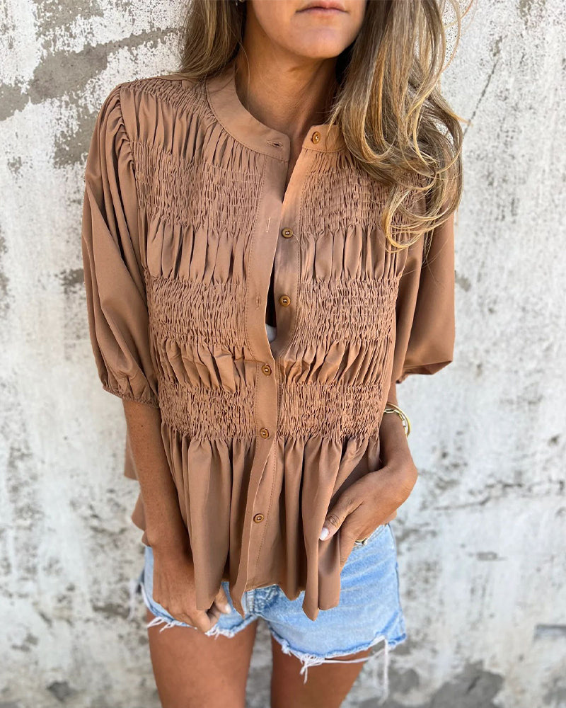 Bluse Casual Mote Kort Erme Enfarget
