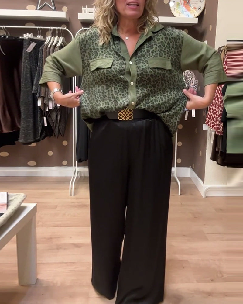 Leopardmønster med knapp-down fritidsskjorte