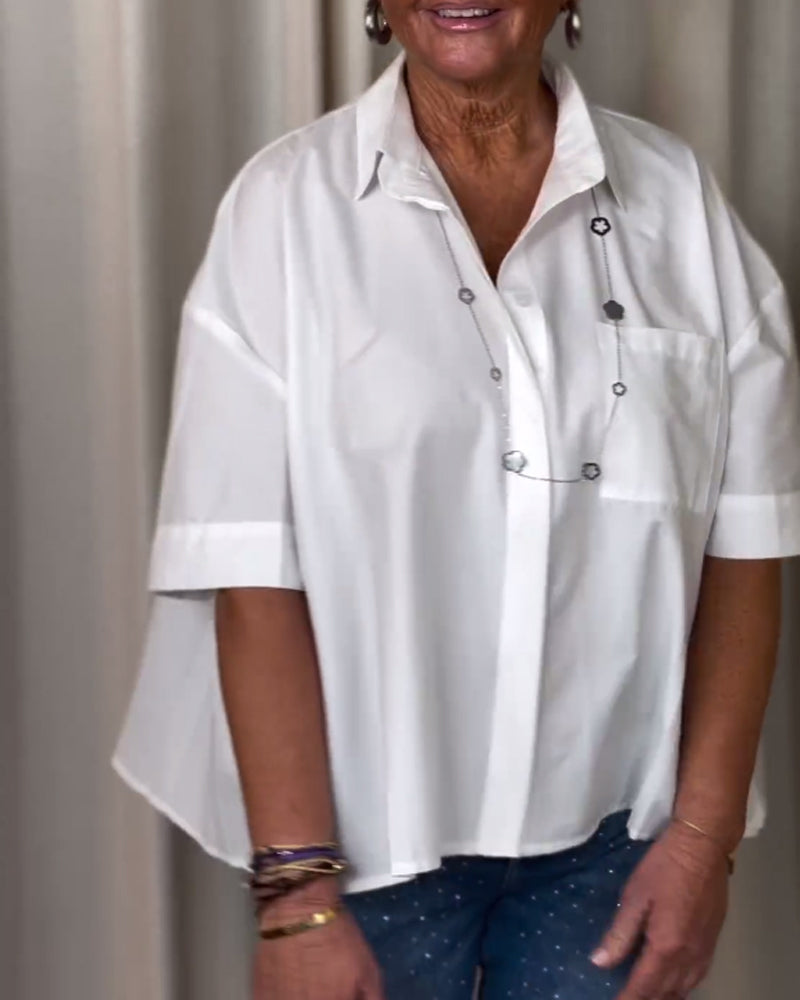 Rynket bluse med korte ermer