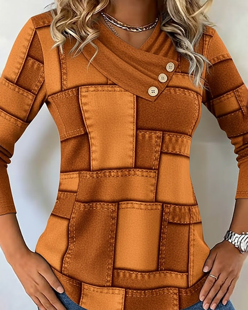 Langermet Topp Med V-Hals Og Kontrast I Helfarge