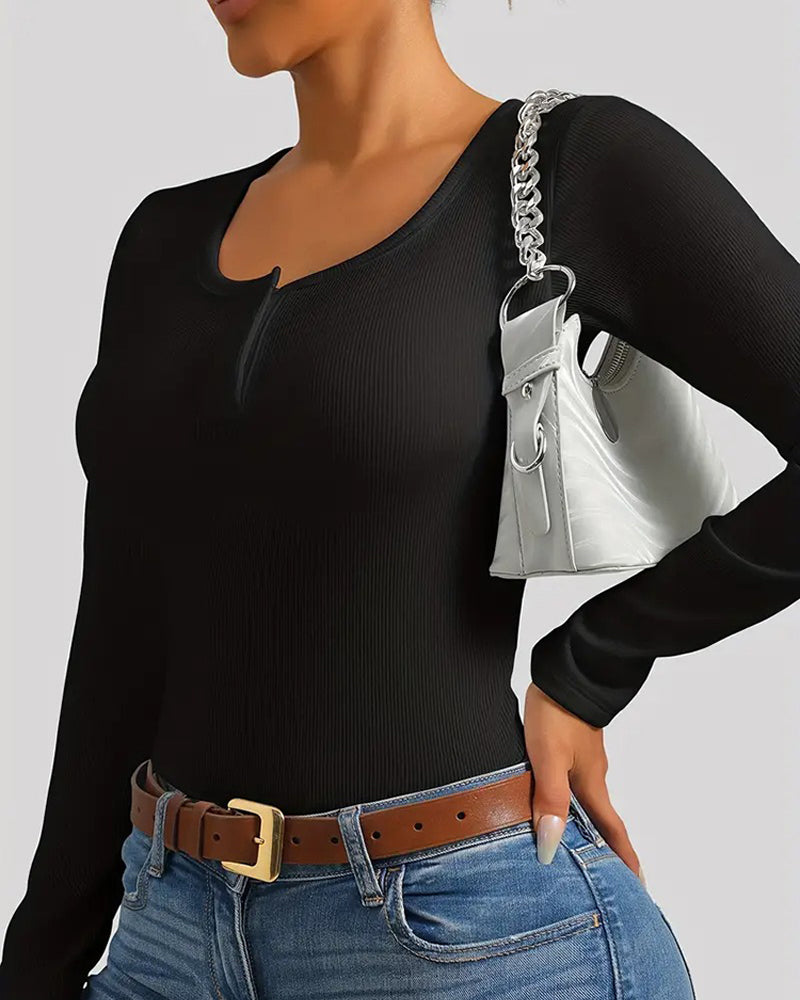 Topp Chic U-Hals Polstret Ribbet