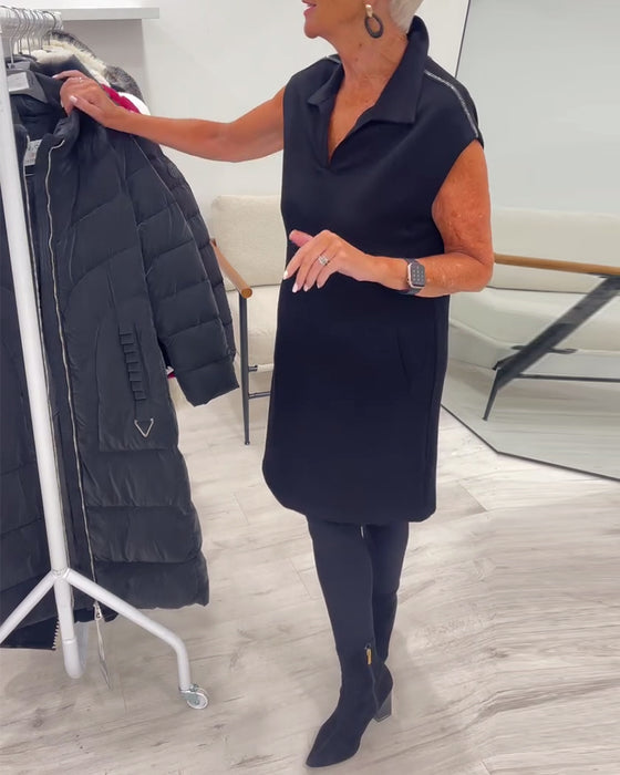 Kjole Ermeløs Revers Lomme Ensfarget