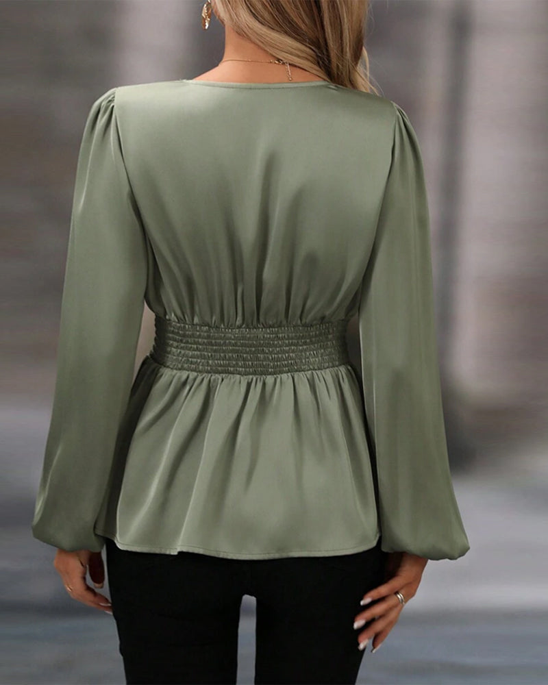 Bluse V-hals Puffermet Midje
