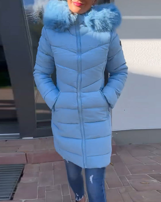 Uformell ensfarget polstret jakke med glidelåslomme