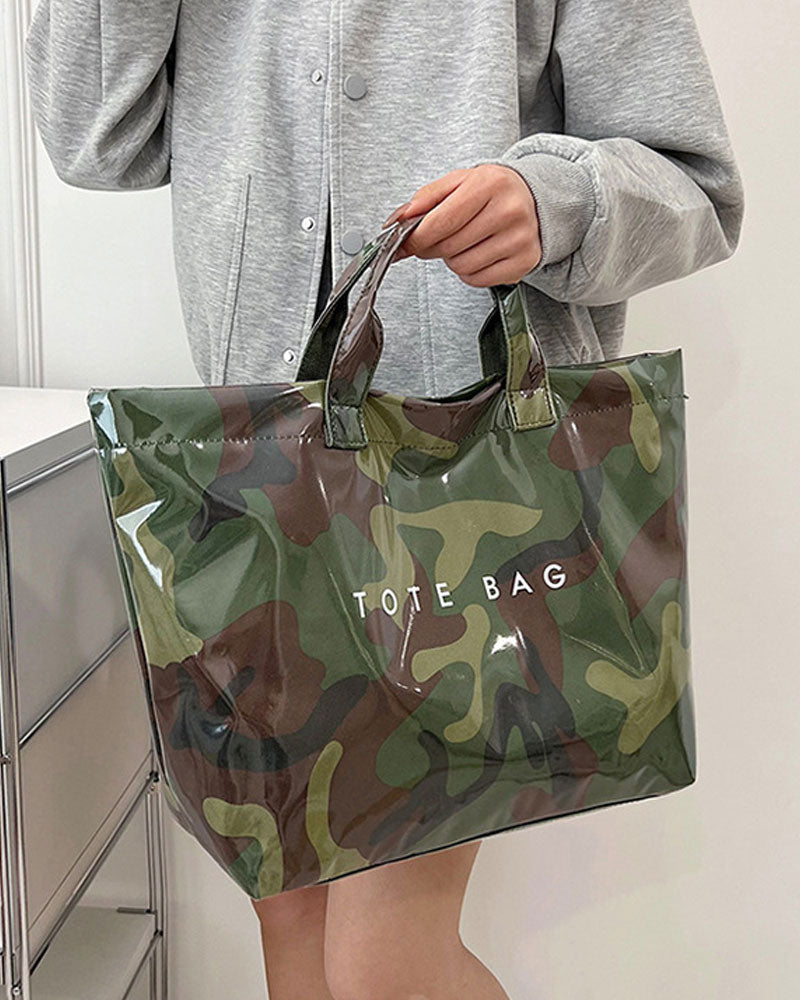 Tote Bag Dame Kamouflasje Og Bladtrykk