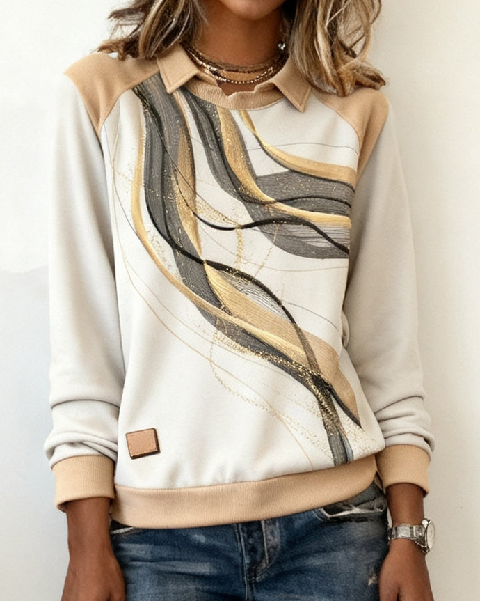 Langermet Trykket Sweatshirt Med Revers