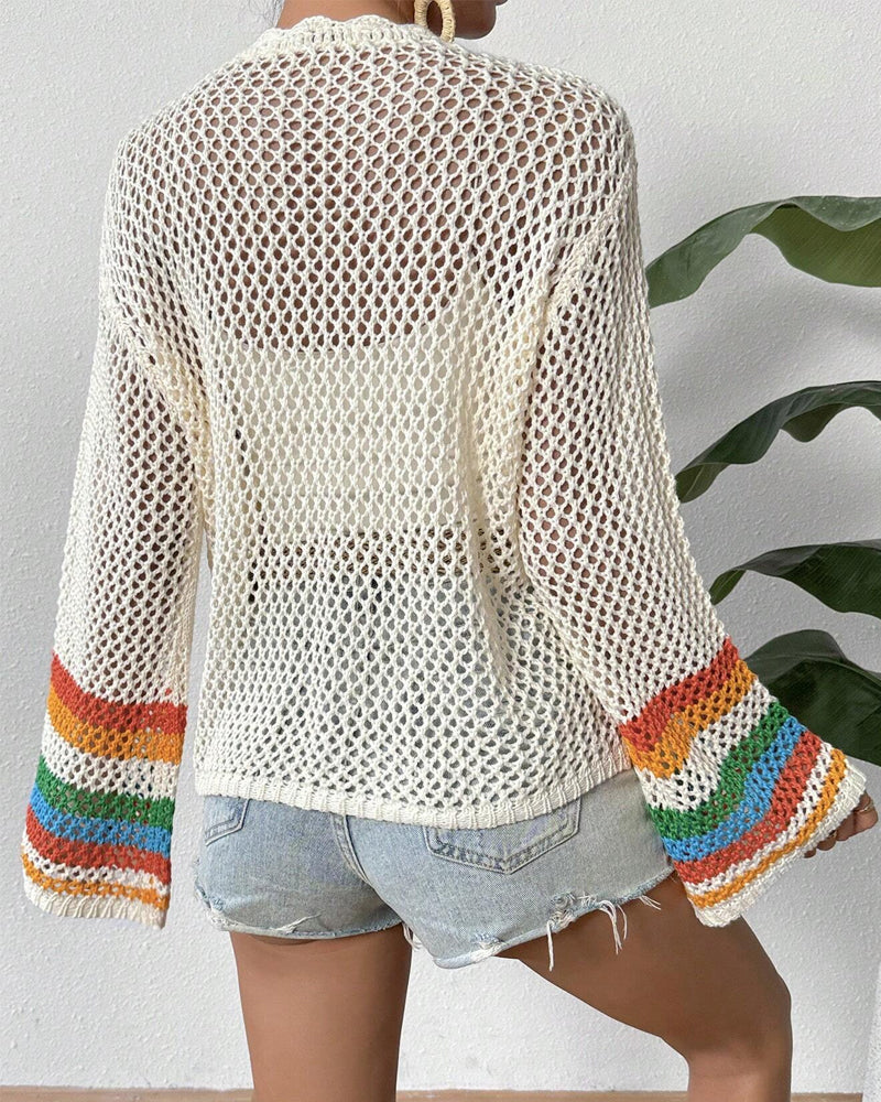 Uformell fargerik cardigan med hule og lange ermer