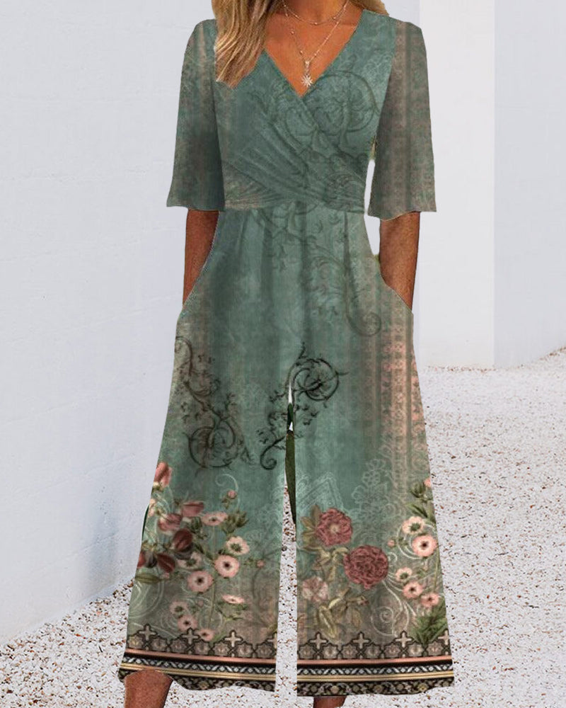 vintage jumpsuit med blomstertrykk