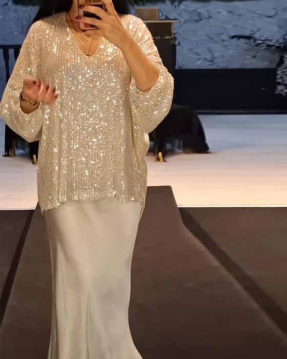 Topp V-Hals Moteriktig Paljett