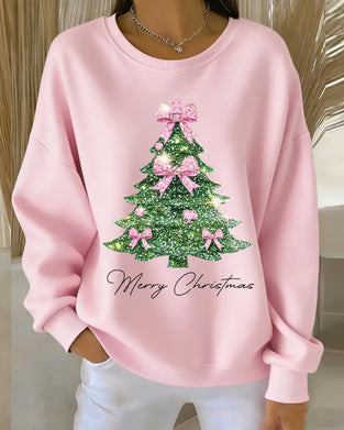 Crewneck Sweatshirt Med Juletrykk Og Lange Ermer