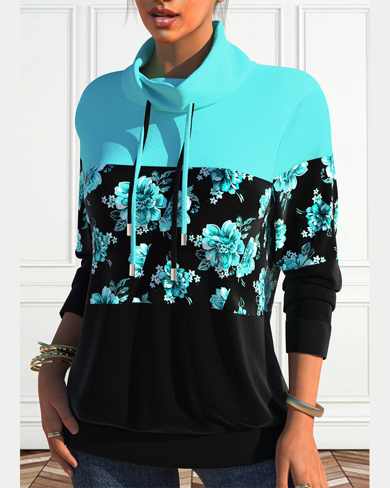 Sweatshirt med snøring med blomstertrykk