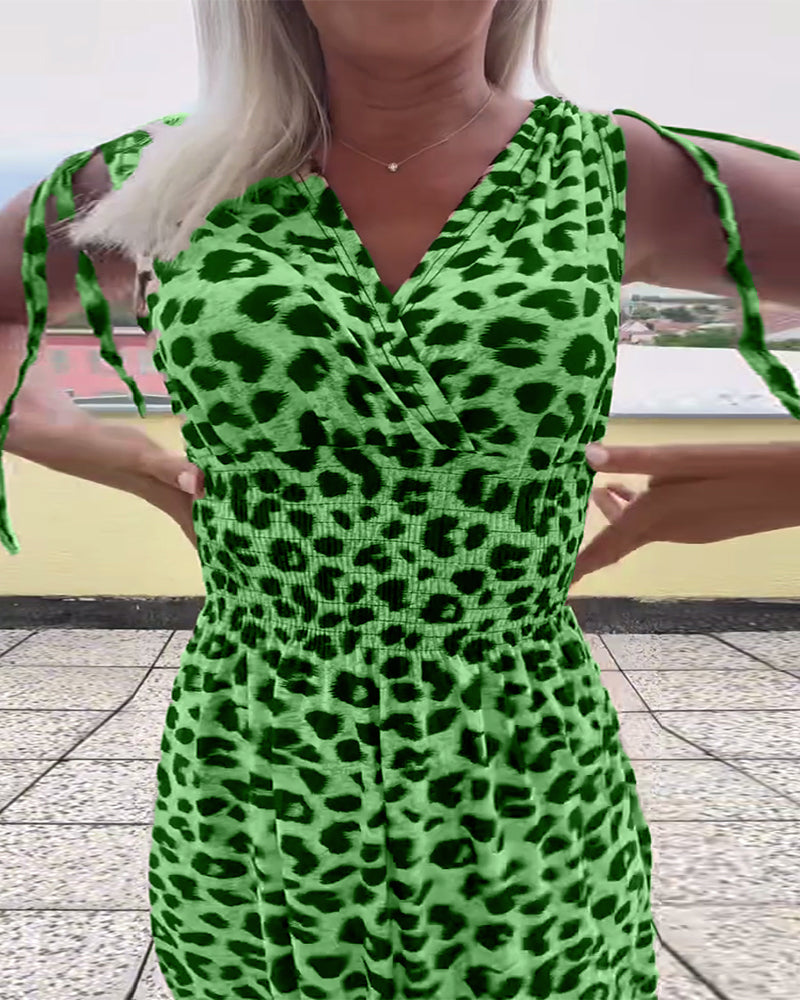 Ermløs Kjole Med Leopardmønster