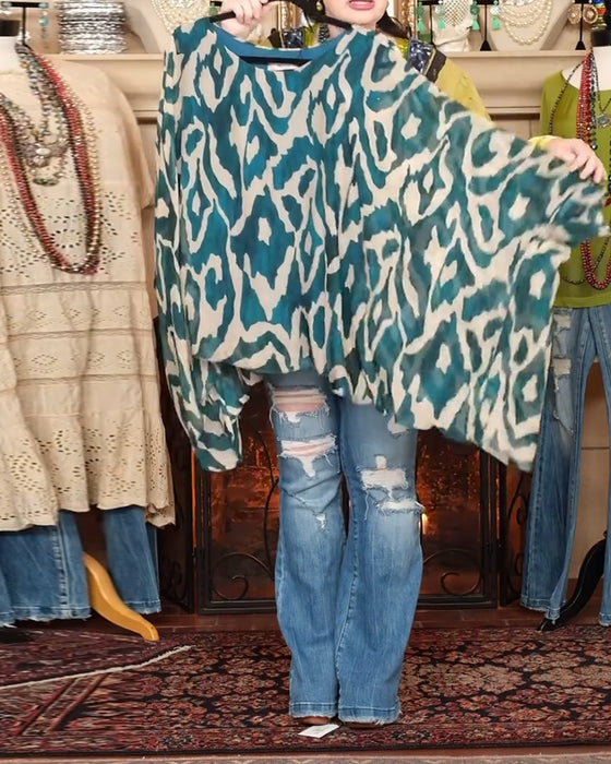 Bluse Flagermuserm Trykk Langermet