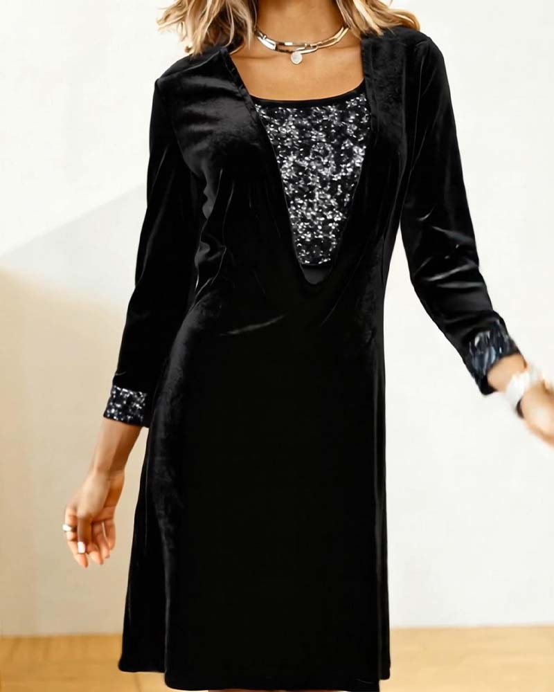 Kjole Elegant Paljetter Lappeteppe
