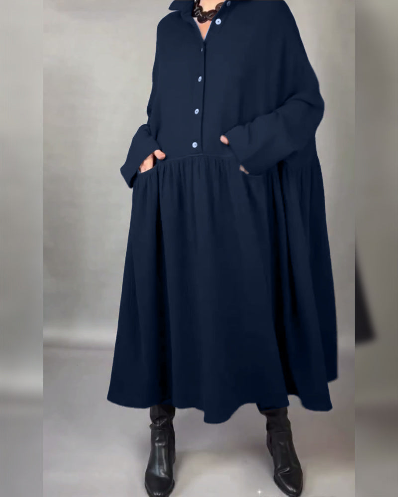 Oversized A-Formet Kjole Med Slagkrage Og Knapper