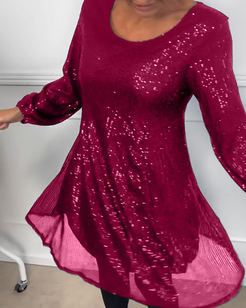 Kjole elegant lanterne ermet paljett a-linje