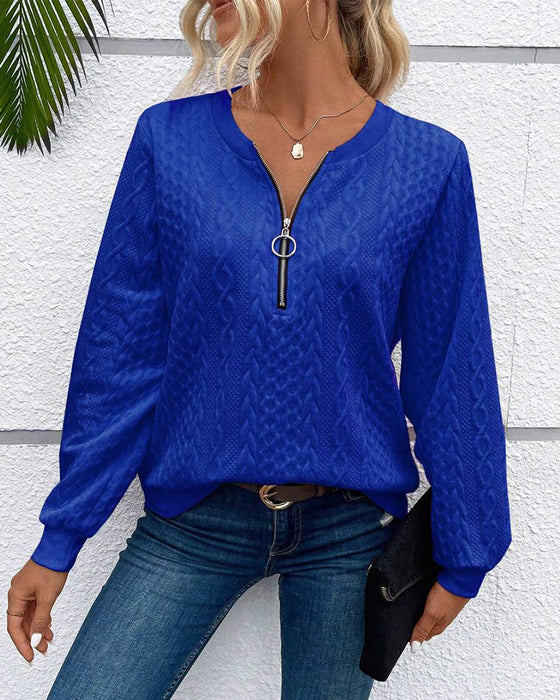 Uformell ensfarget langermet genser med glidelås