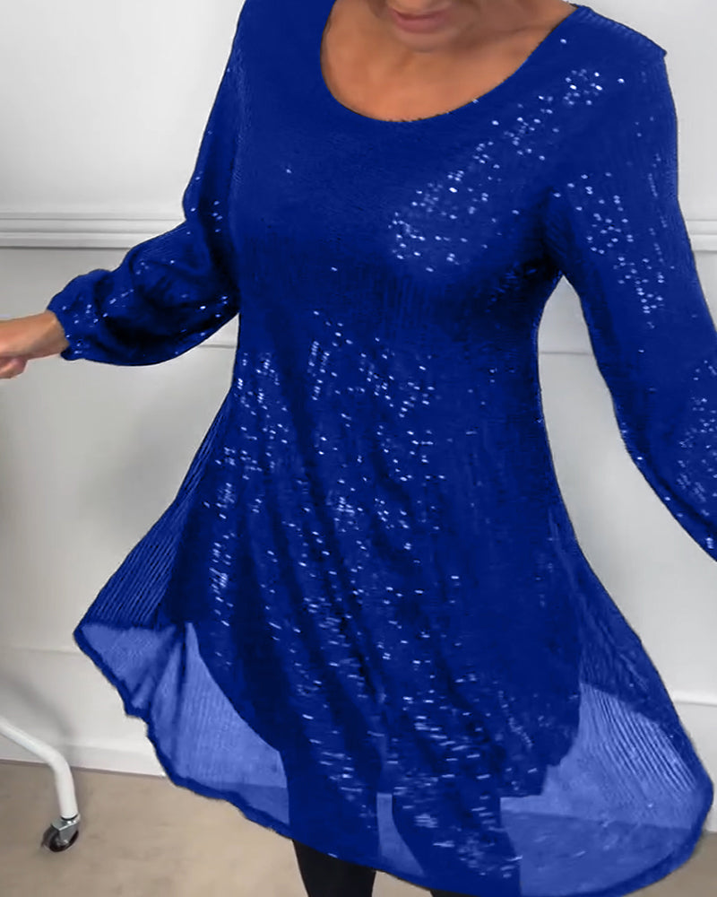 Kjole elegant lanterne ermet paljett a-linje