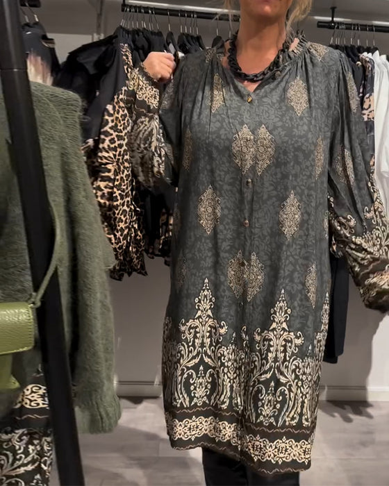 Kjole med knapp-down vintage print