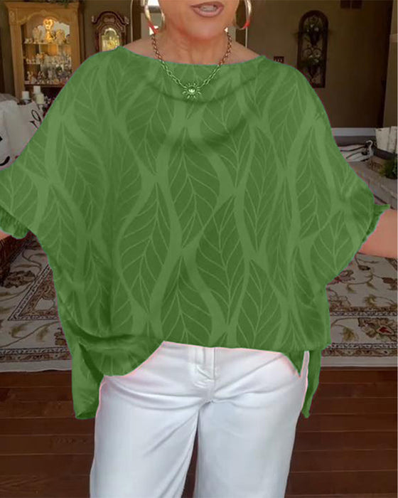 Bluse Rund Hals Løs Trykk