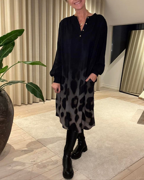 Kjole Langermet Løs Printed