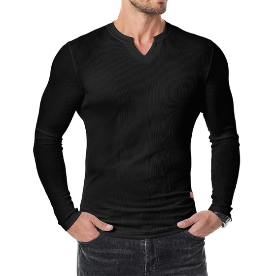 Skjorte Herre Slim Fit V-Hals Longline Muscle