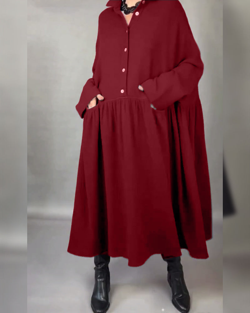 Oversized A-Formet Kjole Med Slagkrage Og Knapper