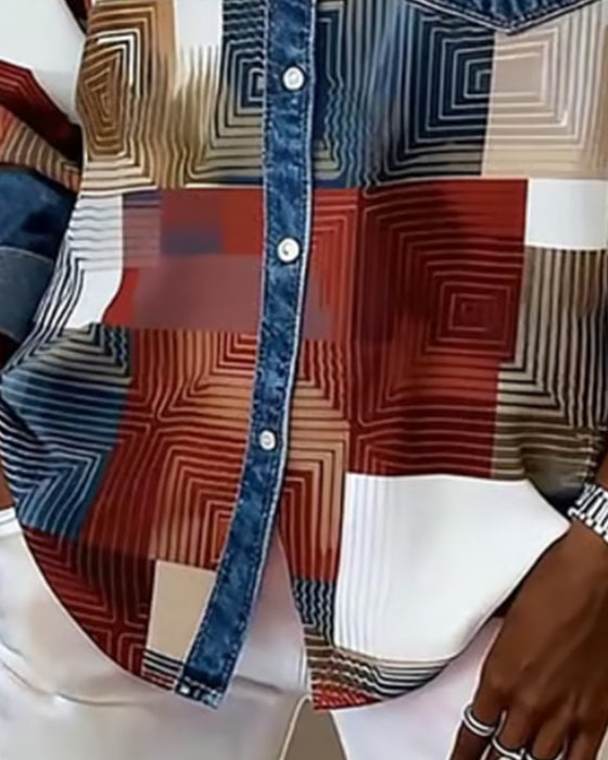 Fargeblokk Skjorte Moteriktig Krage