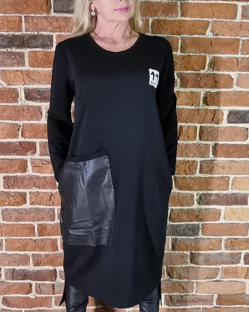 Kjole Løs Plussstørrelse Pu-Paneler