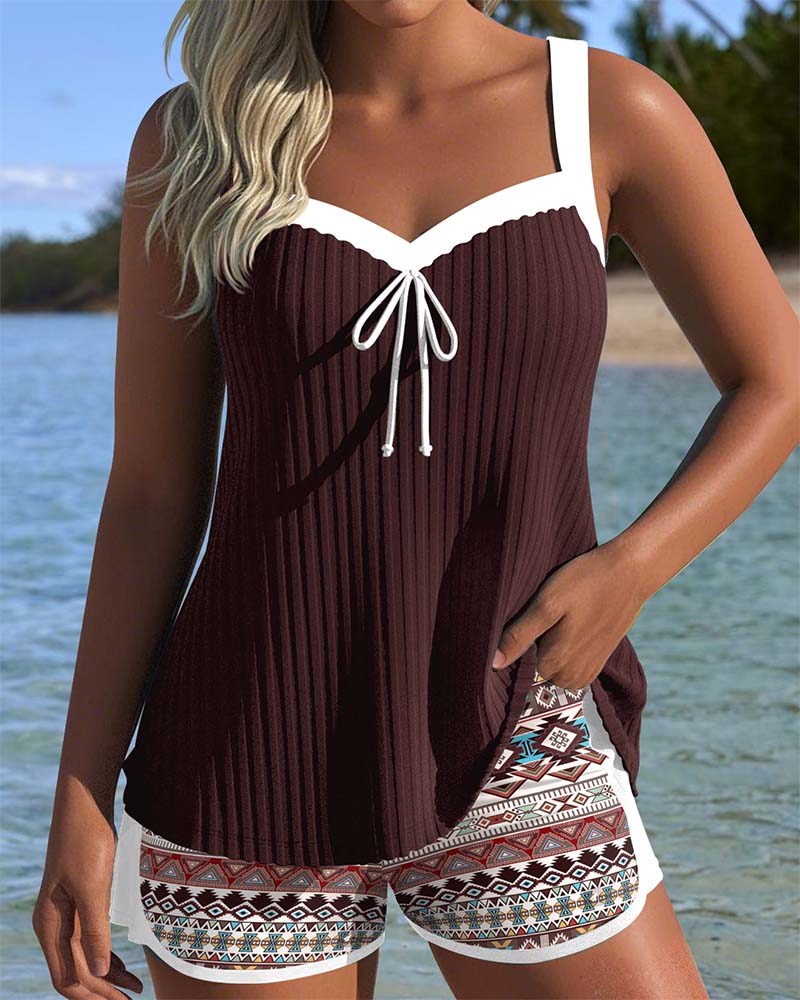 Tankini Ribbet Strandshorts Trykket Boxer