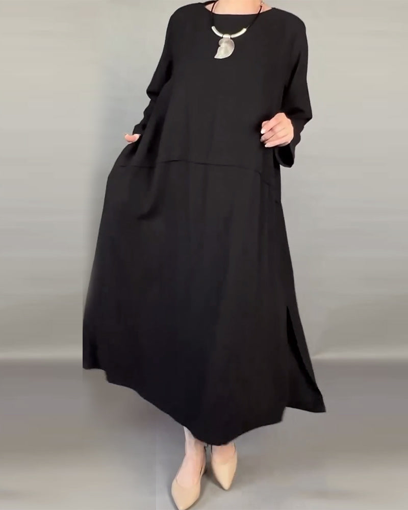 Plus Size Løs Kjole Med Knapper I Ensfarge