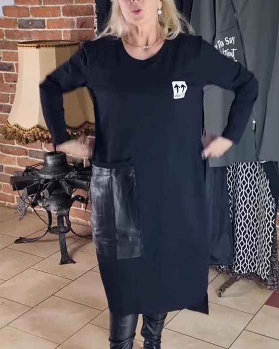 Kjole Løs Plussstørrelse Pu-Paneler