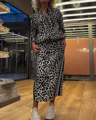 Leopardprint stripete skjørt todelt sett