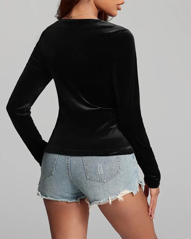 Topp Elegant V-Hals Fløyel Rysjing