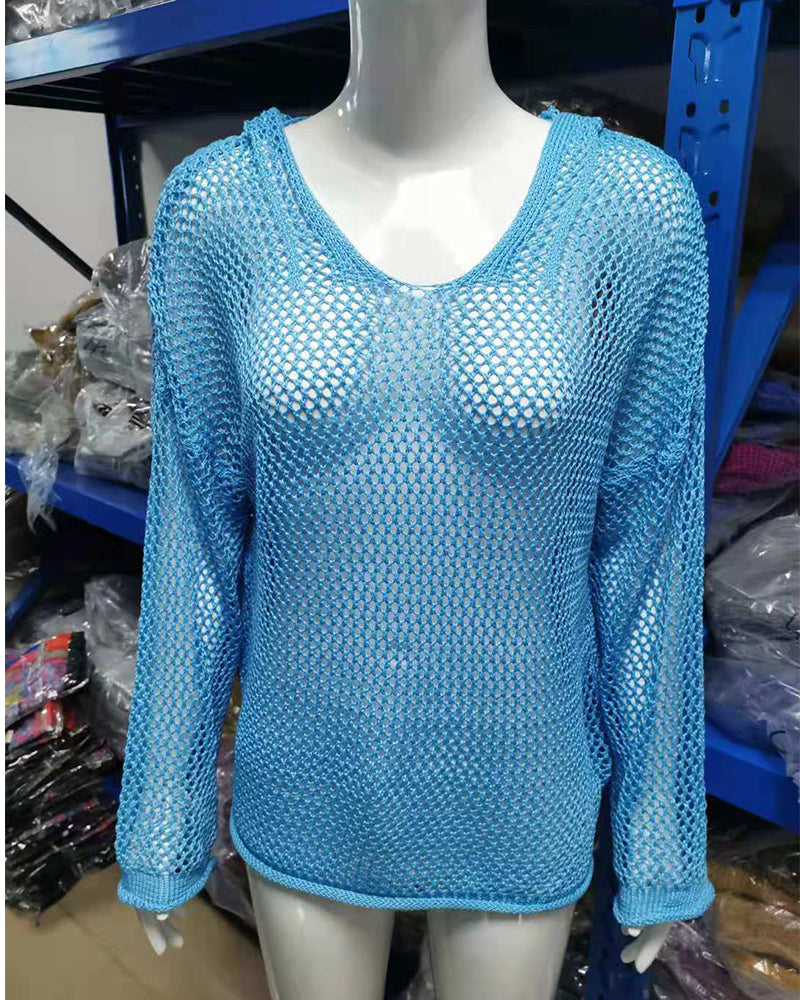 Dametopper Heklet Hullete Med Hette Langermet