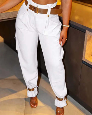 Ensfarget lomme casual cargo bukser