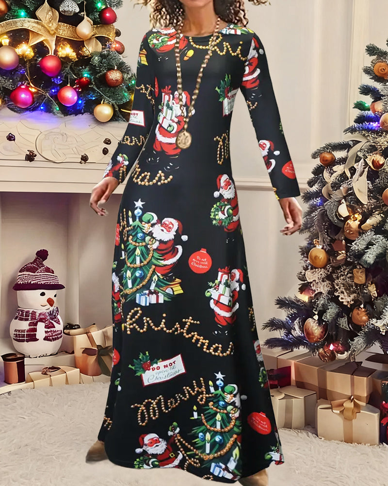 Kjole Slim Jul Trykt Langermet