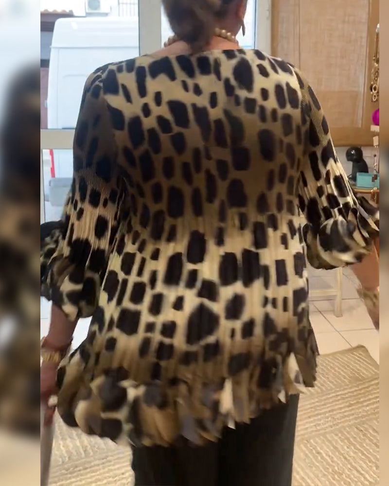 Bluse Trendy Leopardprint Plissert