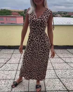 Ermløs Kjole Med Leopardmønster