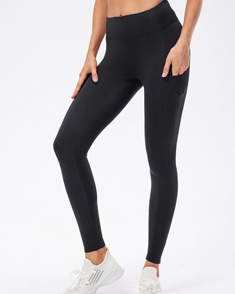Ensfargede leggings med fleecelommer