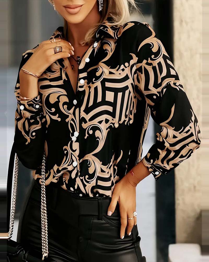 Skjorte med avslappet mønster og lange ermer