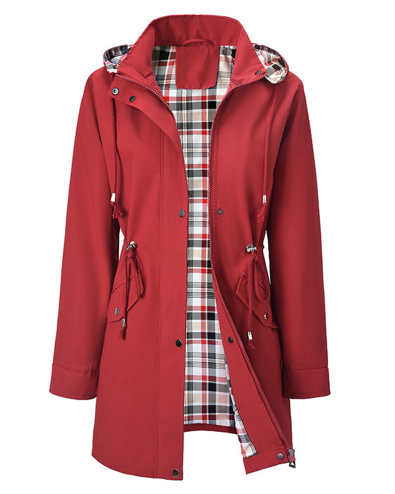 Dame Lang Vanntett Trenchcoat Med Hette