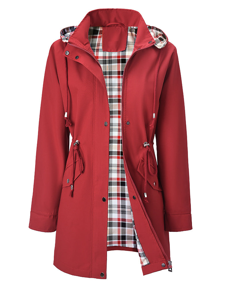 Dame Lang Vanntett Trenchcoat Med Hette