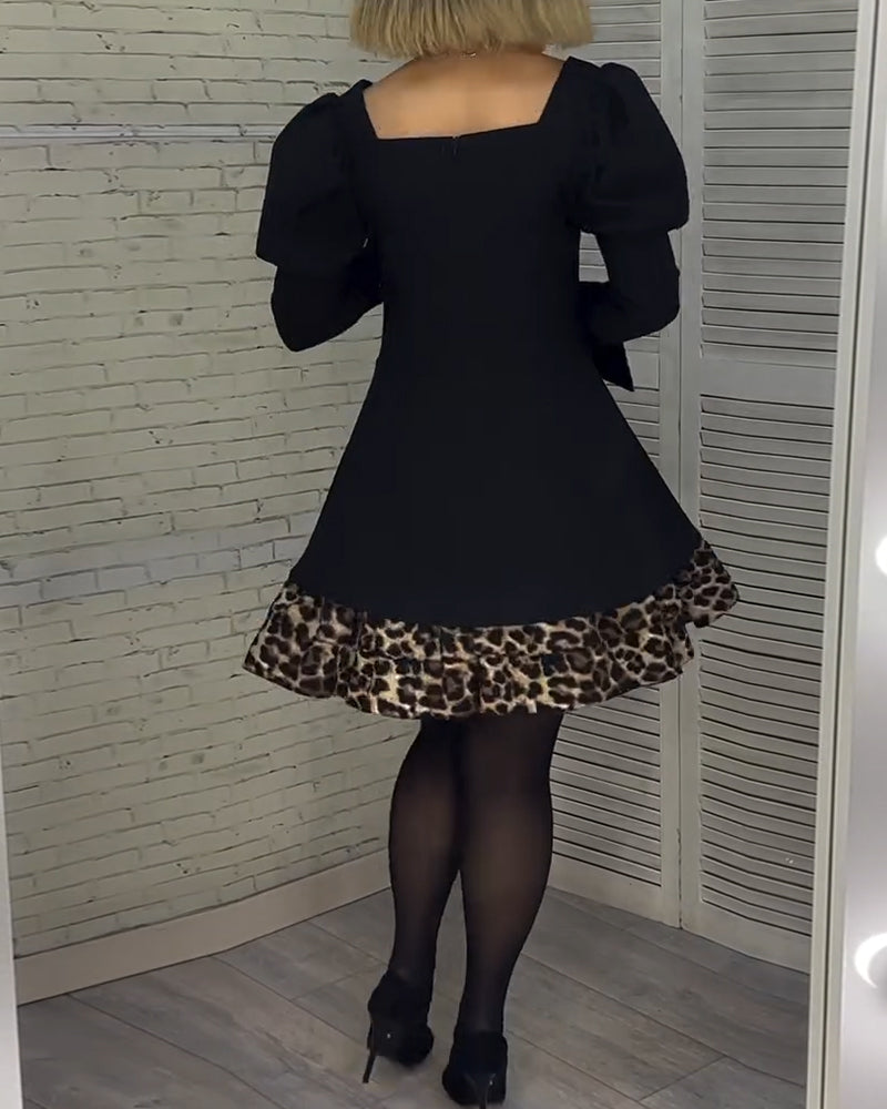 Kjole elegant leopardprint med pusermer