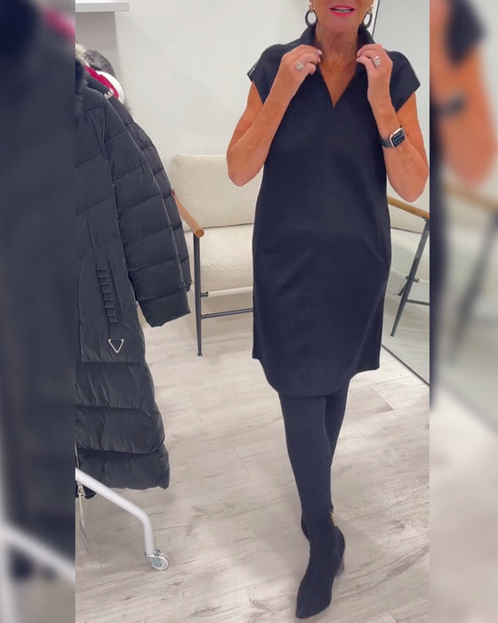 Kjole Ermeløs Revers Lomme Ensfarget