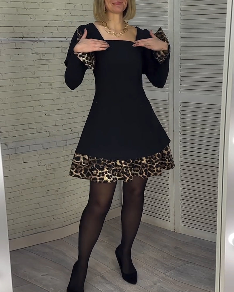 Kjole elegant leopardprint med pusermer