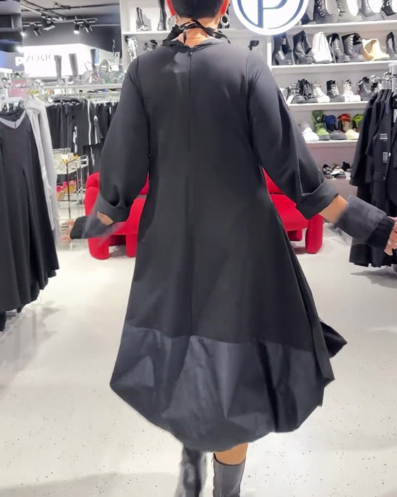 Kjole ensfarget fasjonable patchwork