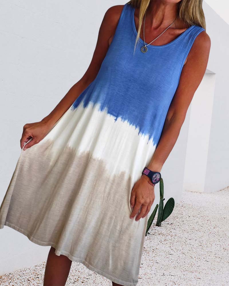 Kjole tilfeldig ermeløs tie-dye